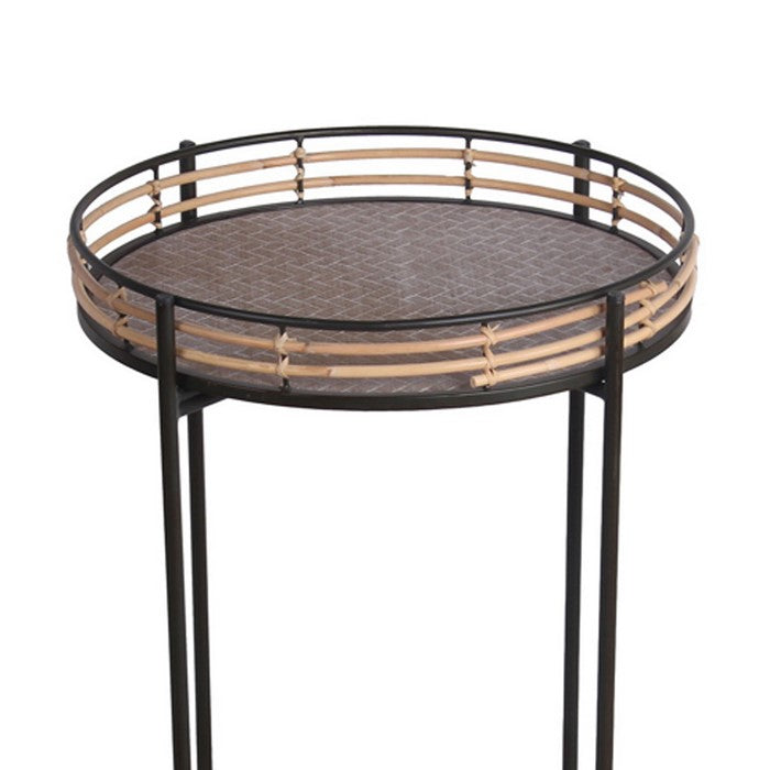 Rail Top Metal Accent Table with Tubular Legs, Set of 3, Black and Brown