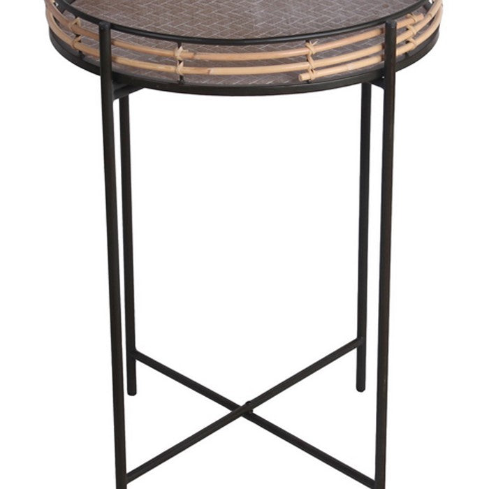 Rail Top Metal Accent Table with Tubular Legs, Set of 3, Black and Brown