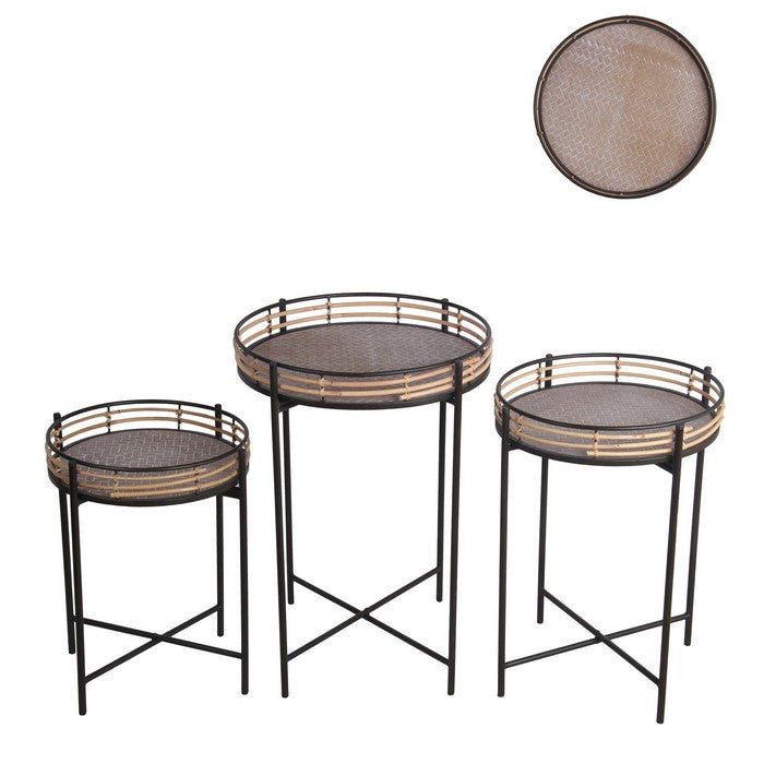 Rail Top Metal Accent Table with Tubular Legs, Set of 3, Black and Brown