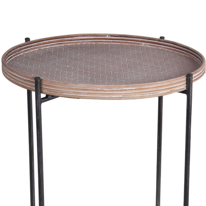 Accent Table with Tray Top and Tubular Metal Legs, Set of 2,Black and Brown