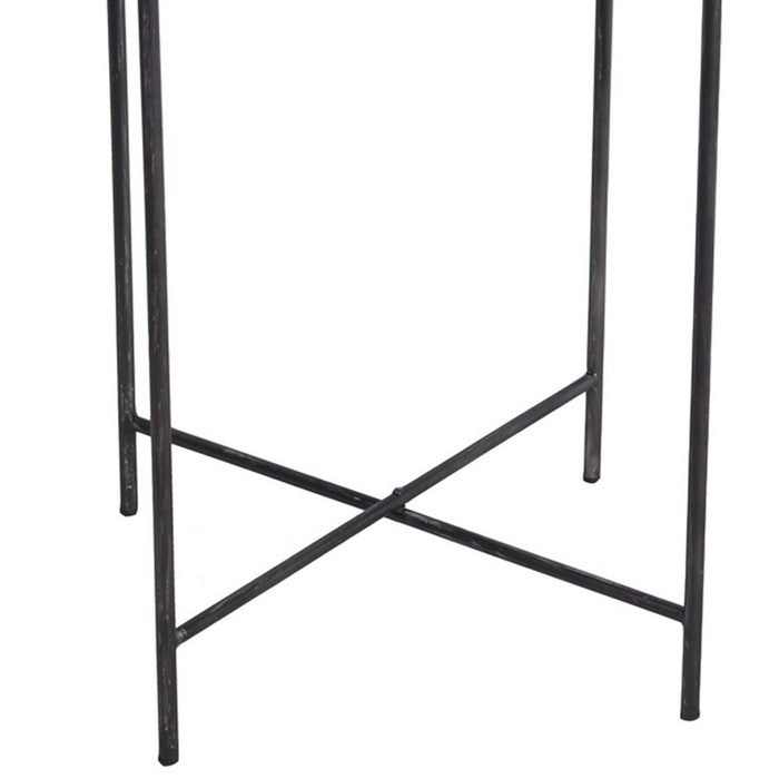Accent Table with Tray Top and Tubular Metal Legs, Set of 2,Black and Brown
