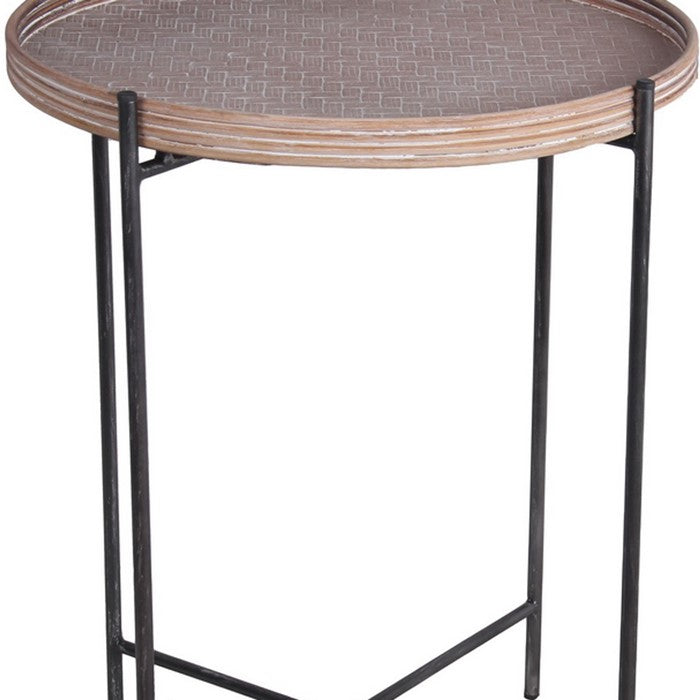 Accent Table with Tray Top and Tubular Metal Legs, Set of 2,Black and Brown