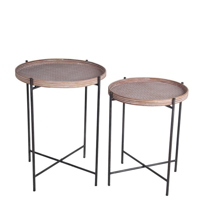 Accent Table with Tray Top and Tubular Metal Legs, Set of 2,Black and Brown