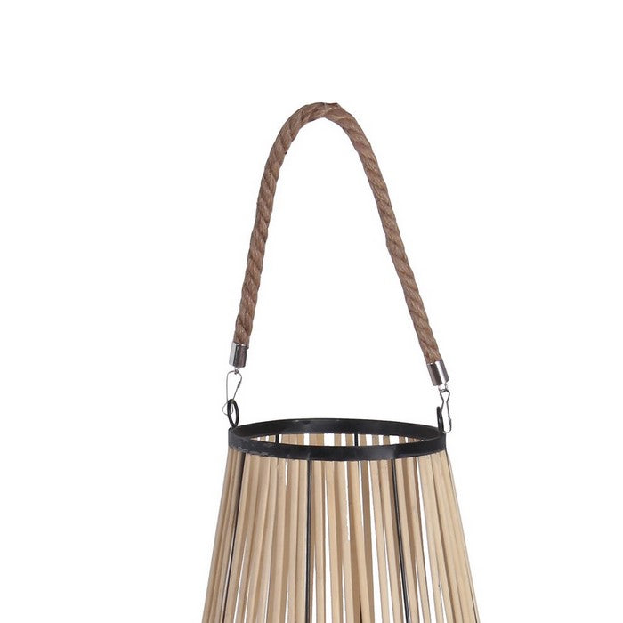 Cage Design Bamboo Lantern with Rope Hanger, Medium, Brown