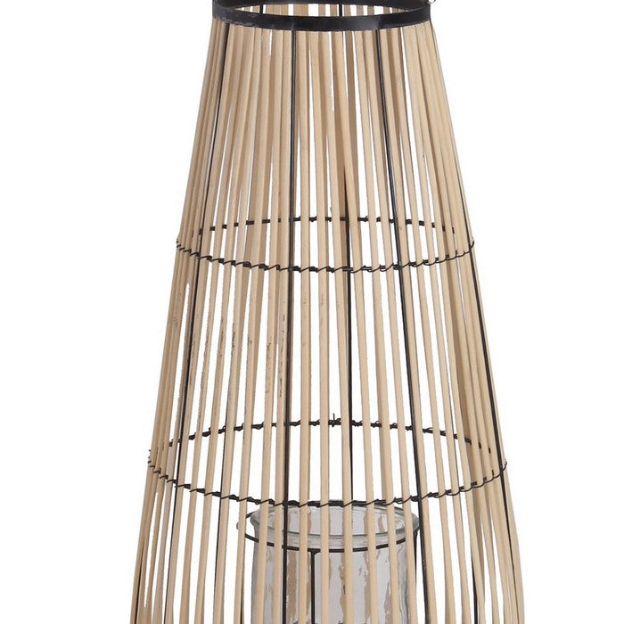 Cage Design Bamboo Lantern with Rope Hanger, Medium, Brown