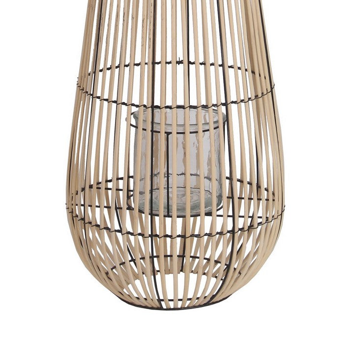 Cage Design Bamboo Lantern with Rope Hanger, Medium, Brown