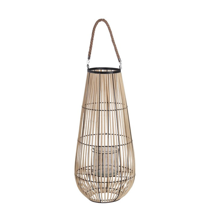 Cage Design Bamboo Lantern with Rope Hanger, Medium, Brown