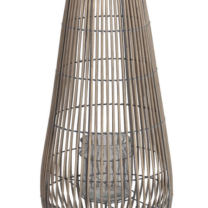 Cage Design Bamboo Lantern with Rope Hanger, Medium, Gray