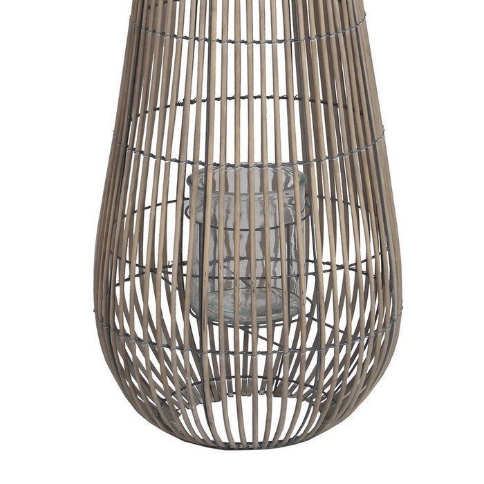Cage Design Bamboo Lantern with Rope Hanger, Medium, Gray
