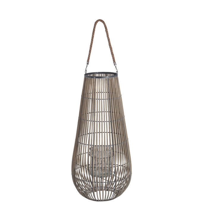 Cage Design Bamboo Lantern with Rope Hanger, Medium, Gray