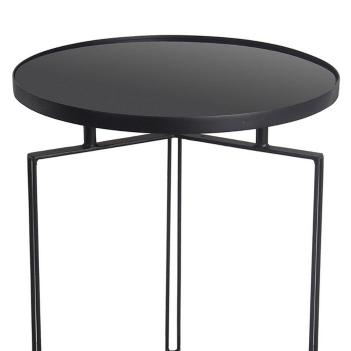 Metal Accent Table with Round Top and Y shaped Tripod Base, Set of 2, Black