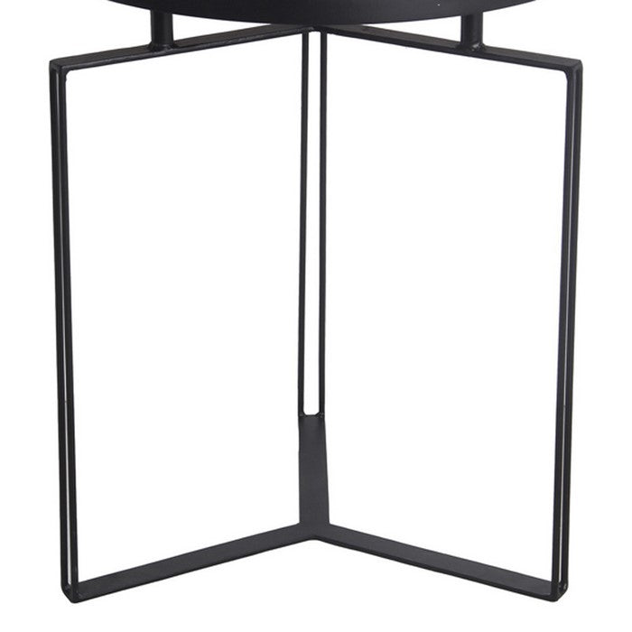 Metal Accent Table with Round Top and Y shaped Tripod Base, Set of 2, Black