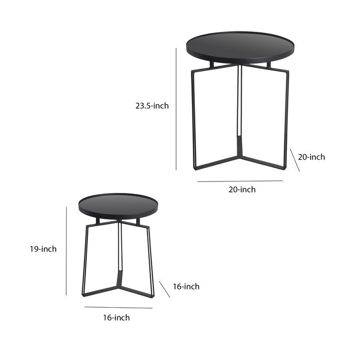 Metal Accent Table with Round Top and Y shaped Tripod Base, Set of 2, Black