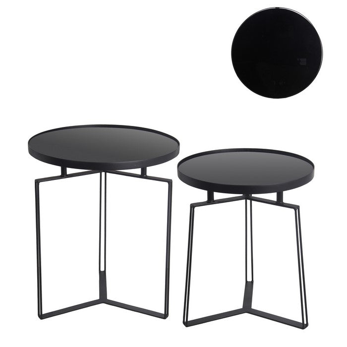 Metal Accent Table with Round Top and Y shaped Tripod Base, Set of 2, Black