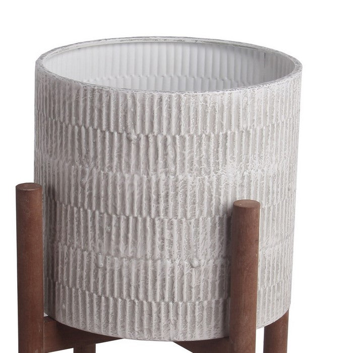 Cylindrical Metal Planter with Ribbed Texture, Set of 2, Black and White