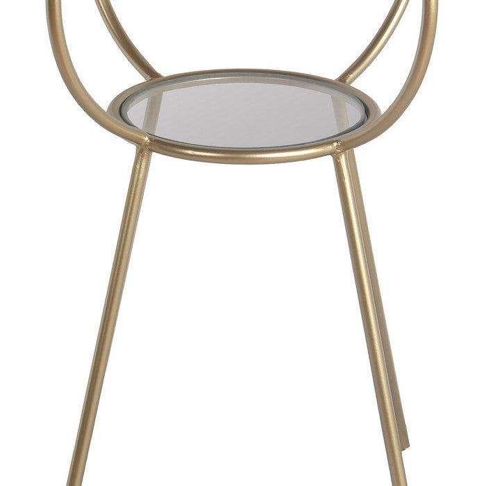 Metal Accent Table with Glass Top and Open Glass Shelf, Gold