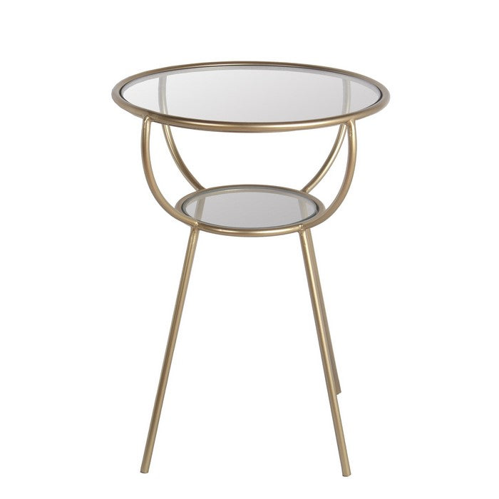 Metal Accent Table with Glass Top and Open Glass Shelf, Gold