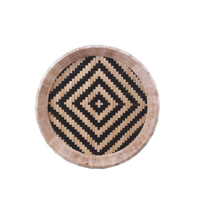 Accent Table with Woven Tray Top and Hairpin Legs,Set of 2, Black and Brown