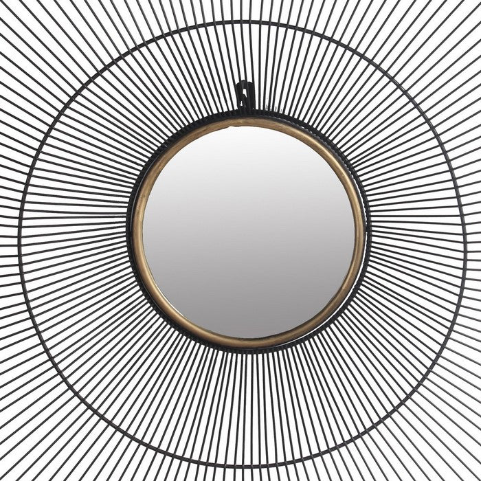 Sunburst Design Dual Metal Encased Wall Mirror, Large, Black