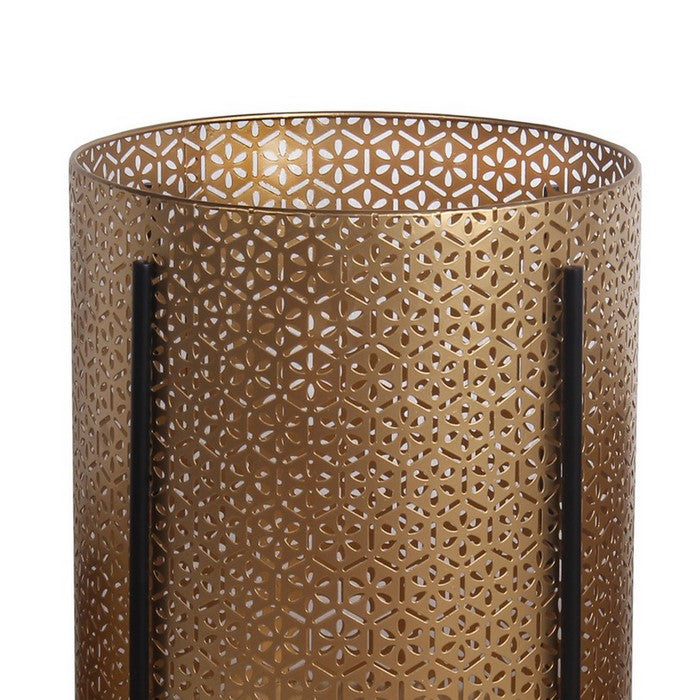 Metal Planters with Floral Hexagon Cut Out Design, Set of 3, Gold and Black