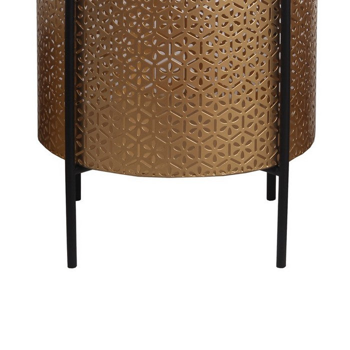 Metal Planters with Floral Hexagon Cut Out Design, Set of 3, Gold and Black