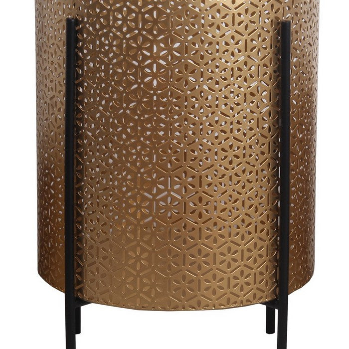 Metal Planters with Floral Hexagon Cut Out Design, Set of 3, Gold and Black