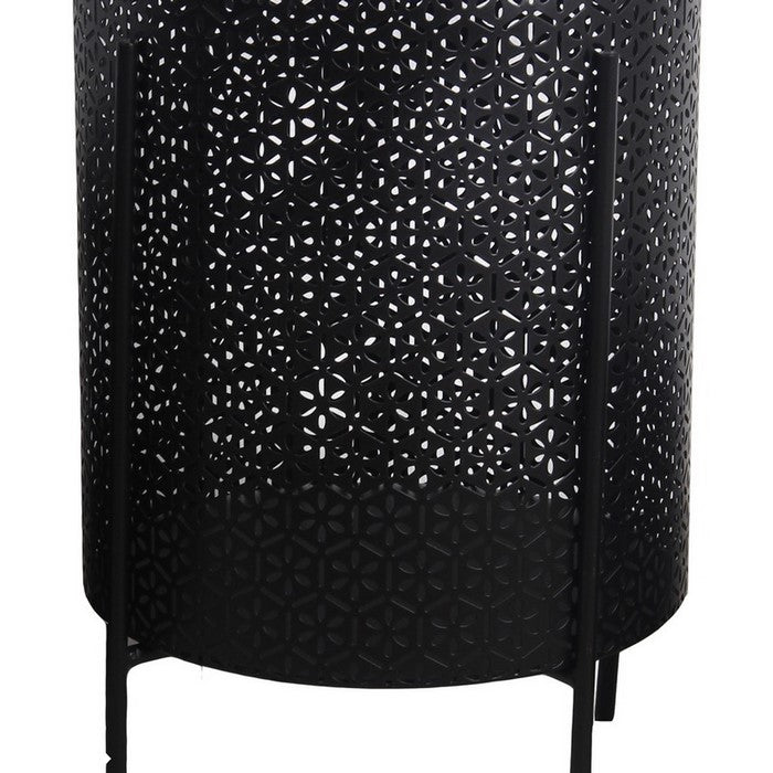 Metal Planters with Floral Hexagon Cut Out Design, Set of 3, Black