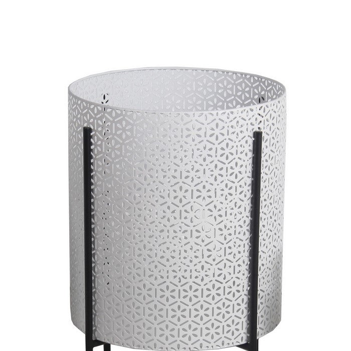 Metal Planters with Floral Hexagon Cut Out Design, Set of 3,White and Black