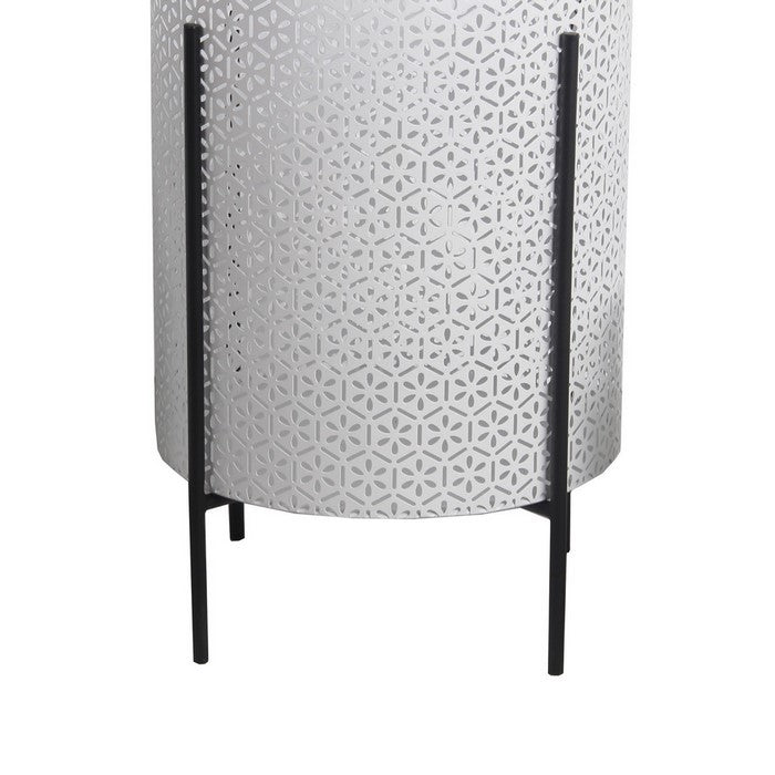 Metal Planters with Floral Hexagon Cut Out Design, Set of 3,White and Black