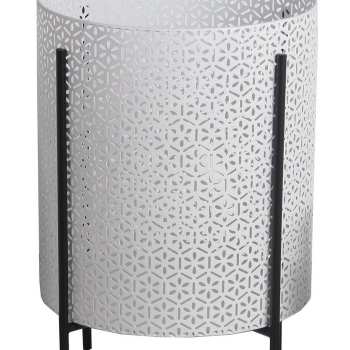 Metal Planters with Floral Hexagon Cut Out Design, Set of 3,White and Black