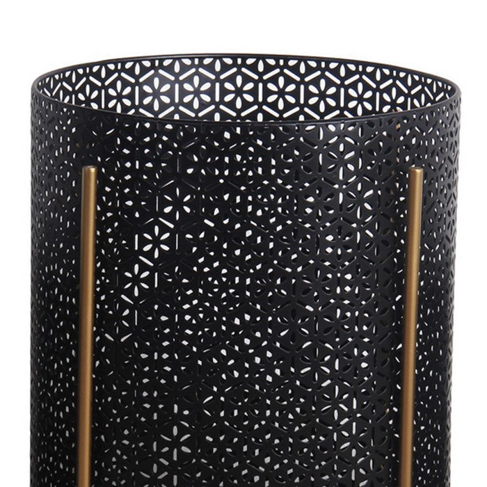 Metal Planters with Floral Hexagon Cut Out Design, Set of 3, Black and Gold