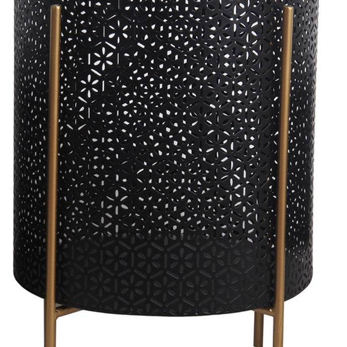 Metal Planters with Floral Hexagon Cut Out Design, Set of 3, Black and Gold