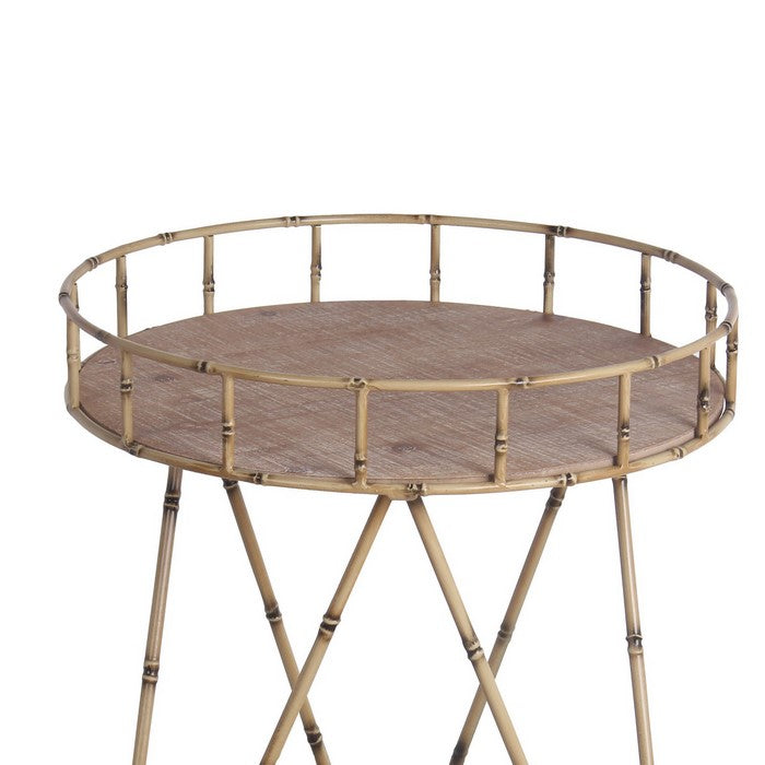 Rail Top Accent Table with Bamboo Hairpin Legs, Brown