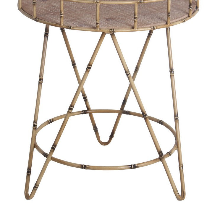Rail Top Accent Table with Bamboo Hairpin Legs, Brown