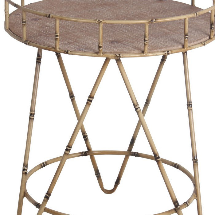 Rail Top Accent Table with Bamboo Hairpin Legs, Brown