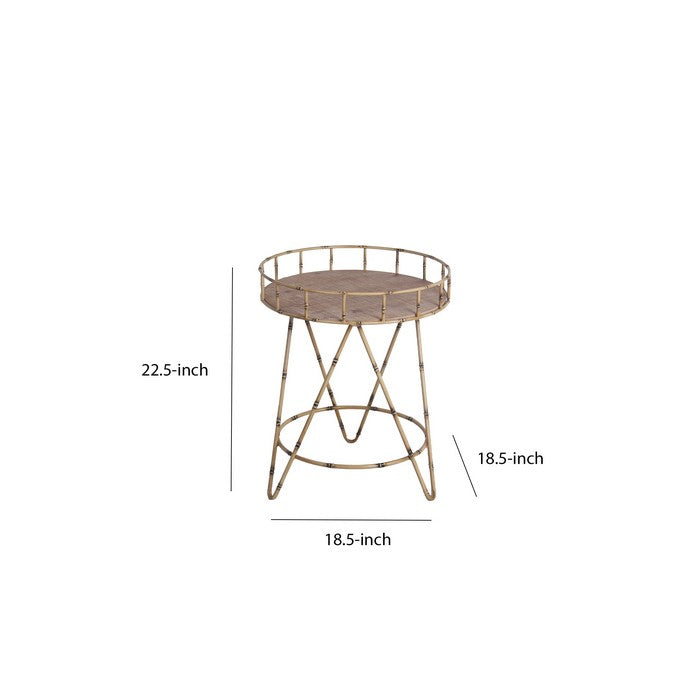 Rail Top Accent Table with Bamboo Hairpin Legs, Brown