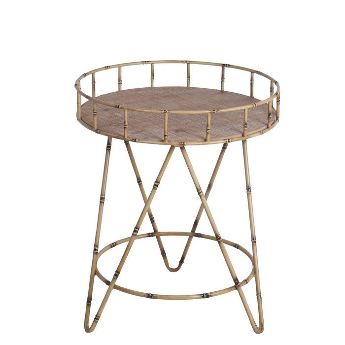 Rail Top Accent Table with Bamboo Hairpin Legs, Brown