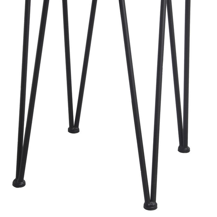 Metal and Glass Accent Table with Slatted Bamboo Top,Large, Black and Clear