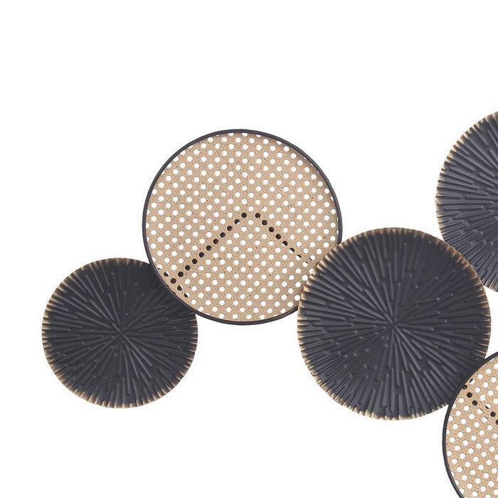 Metal Frame Mesh Wall Decor with 8 Interconnected Rings, Black and Brown