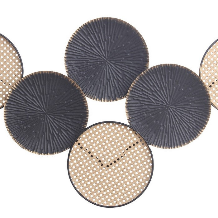 Metal Frame Mesh Wall Decor with 8 Interconnected Rings, Black and Brown