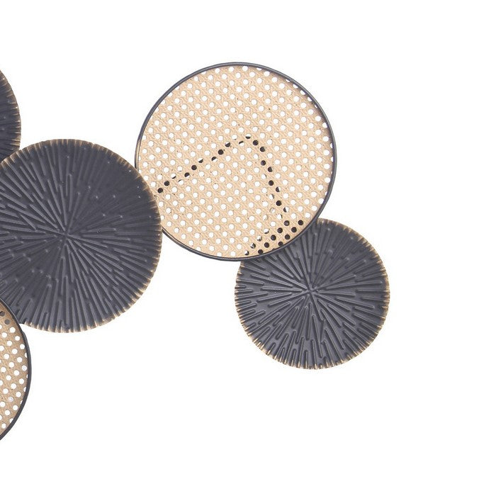 Metal Frame Mesh Wall Decor with 8 Interconnected Rings, Black and Brown