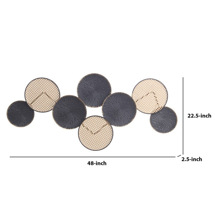 Metal Frame Mesh Wall Decor with 8 Interconnected Rings, Black and Brown