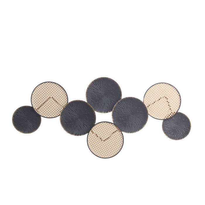 Metal Frame Mesh Wall Decor with 8 Interconnected Rings, Black and Brown