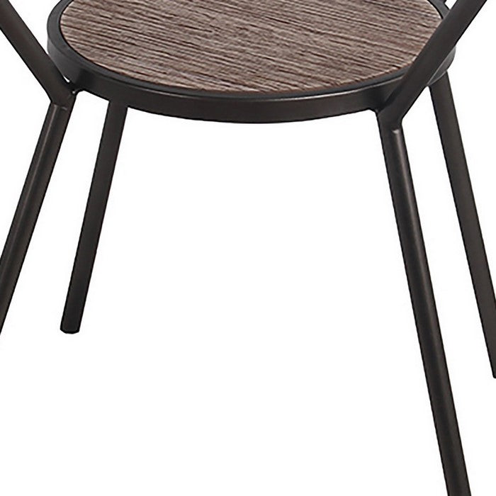 Metal Accent Table with Glass Top and Open Wooden Shelf, Black