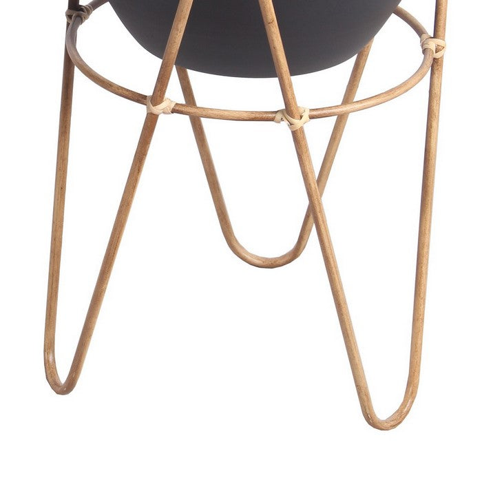 Metal Planters with Wooden Hairpin Legs, Set of 2, Black and Brown