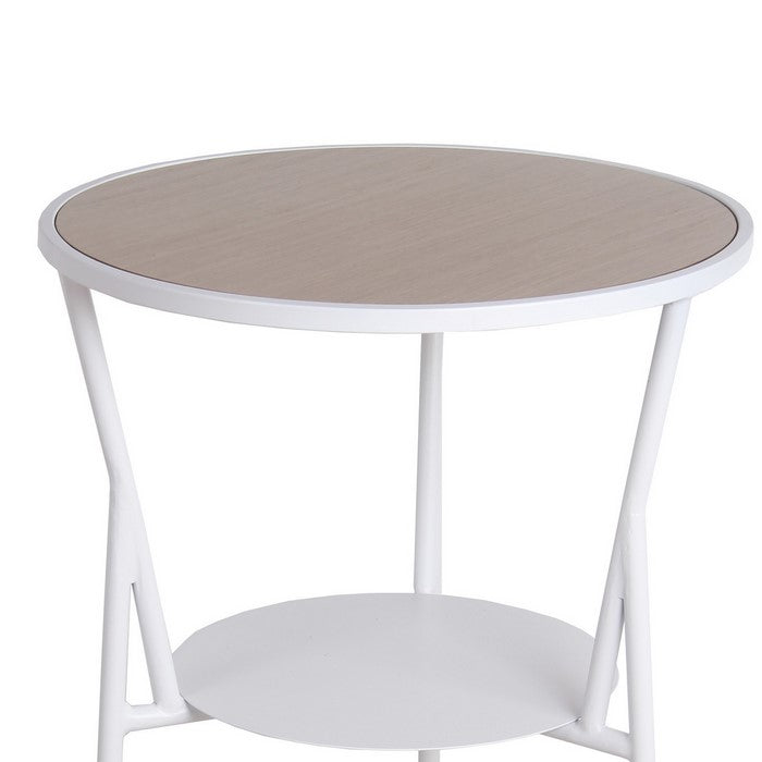 Industrial Round Accent Table with Metal Tubular Base, Brown and White