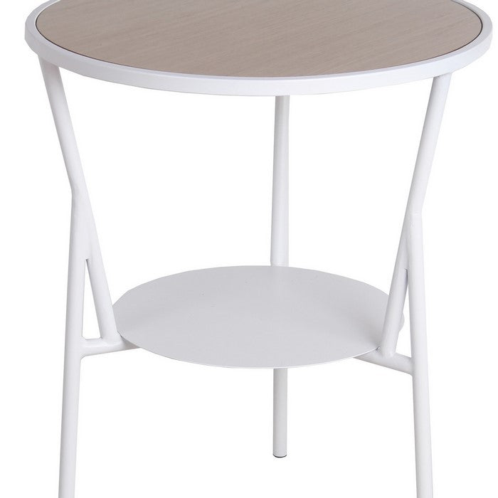 Industrial Round Accent Table with Metal Tubular Base, Brown and White