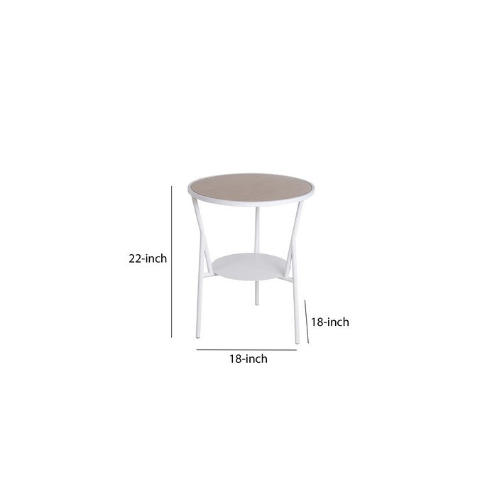 Industrial Round Accent Table with Metal Tubular Base, Brown and White