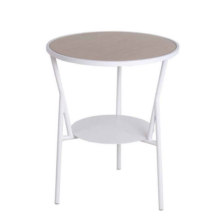 Industrial Round Accent Table with Metal Tubular Base, Brown and White