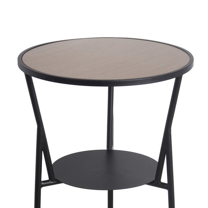 Industrial Round Accent Table with Metal Tubular Base, Brown and Black